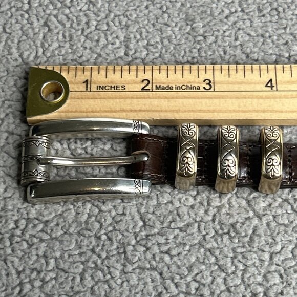 Brighton Belt Womens Small 26 Brown Leather Croc Two Tone Gold Silver Western - Picture 4 of 8